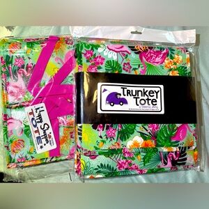 Two Lumps of Sugar Trunkey Tote & Happy Shopper bags in Pink Flamingo. TLOS